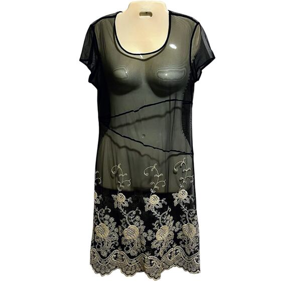 Vintage Sheer Embroidered Mesh Dress Whimsigoth Fairycore Romantic Goth Sz M 10 - Picture 1 of 15